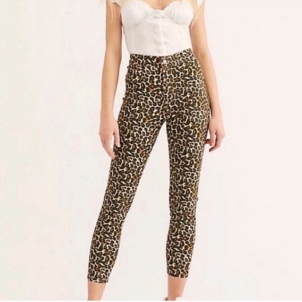 Free People We The Free Belle Boho High Waist Leopard Print Skinny Jeans